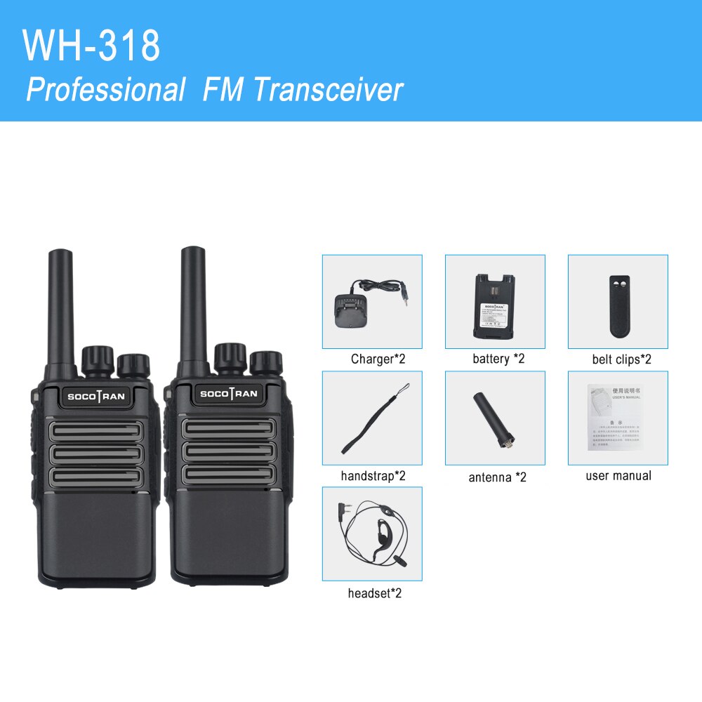 SOCOTRAN WH-318 Mini talkies-walkie UHF 400-470 MHZ 16 canaux Radio Comunicador soutien USB charge radio jambon: Standard Package
