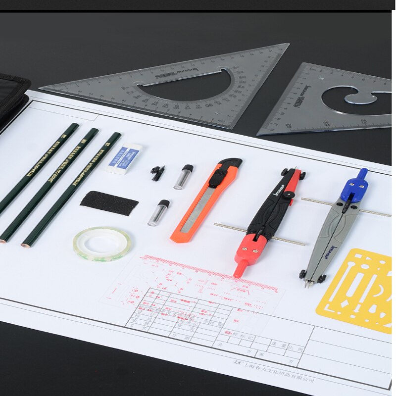 Tegning arkitektoniske tegneinstrumenter kompas sæt tegning lineal maleri tegneinstrumenter teknik tegning værktøjskasse