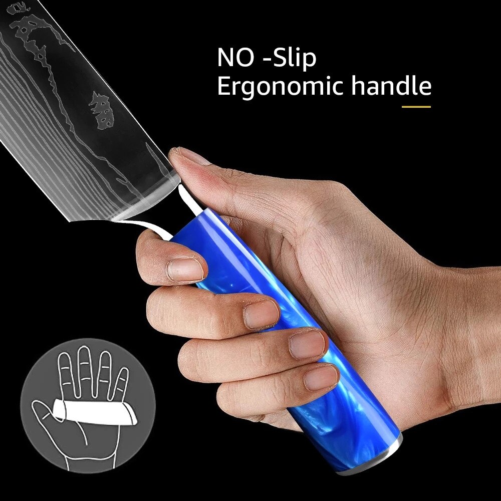 Kitchen Chef Knife Santoku Japanese Knife 7CR17 High Carbon Stainless Steel Damascus Drawing Meat Vegetable Knives