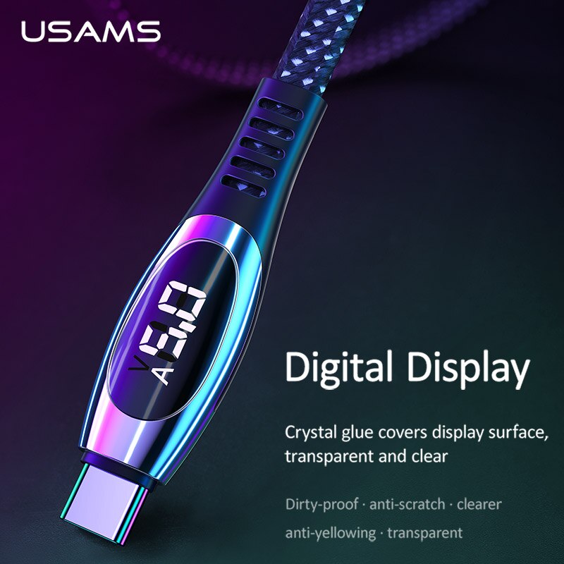 USAMS LED Display USB C Kabel 5A Quick Charge Typ C Kabel für Huawei P10 P20 P30 Mate 9 10 20 Smart Ladekabel Typ-C Draht