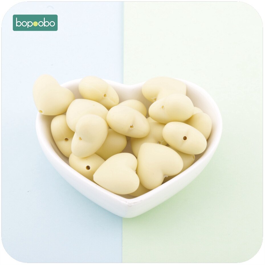 Bopoobo hjärta silikonpärla för bitring 10pc tänder smycken gör-det-själv-armband tandsjukdomar amningshalsband silikonpärlor babybitring: Beige