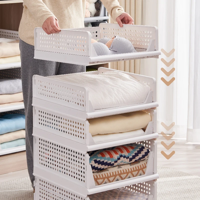 Caja de almacenamiento plegable para armario, organizador de cajones de plástico, cestas de estantes apilables, armario de tela, divisores extraíbles para el hogar y la Oficina, 4 Uds.