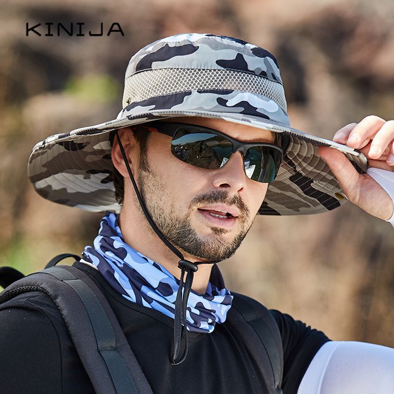 Summer Handsome Outdoor Climbing Fishing Tourism Dual Purpose Men Large Brim Sun Fisherman Hat Bucket Hat Sun Protection Cap