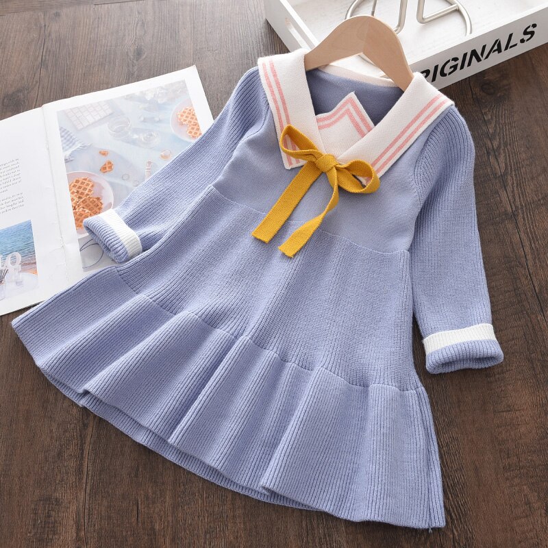 Menoea Baby Girls abiti lavorati a maglia 2021 New Infant Kids maglione a maniche lunghe abito Polka Dot Bow inverno autunno abiti abiti 3-7Y