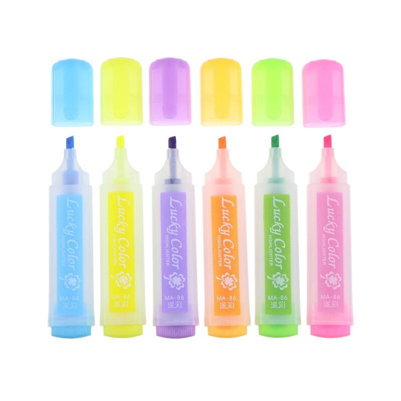 6 Stks/pak Kawaii Fluorescerende Highlighter Pen Water Kleur Marker Pen Voor Paint Draw Schoolbenodigdheden Briefpapier