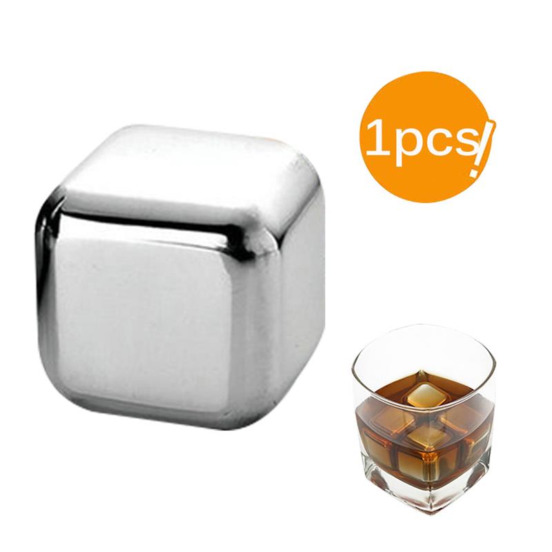 Whisky Stones Ice Cubes Set Reusable Food Grade Stainless Steel Wine Cooling Cube Chilling Rock Party Bar Tool: 1pc