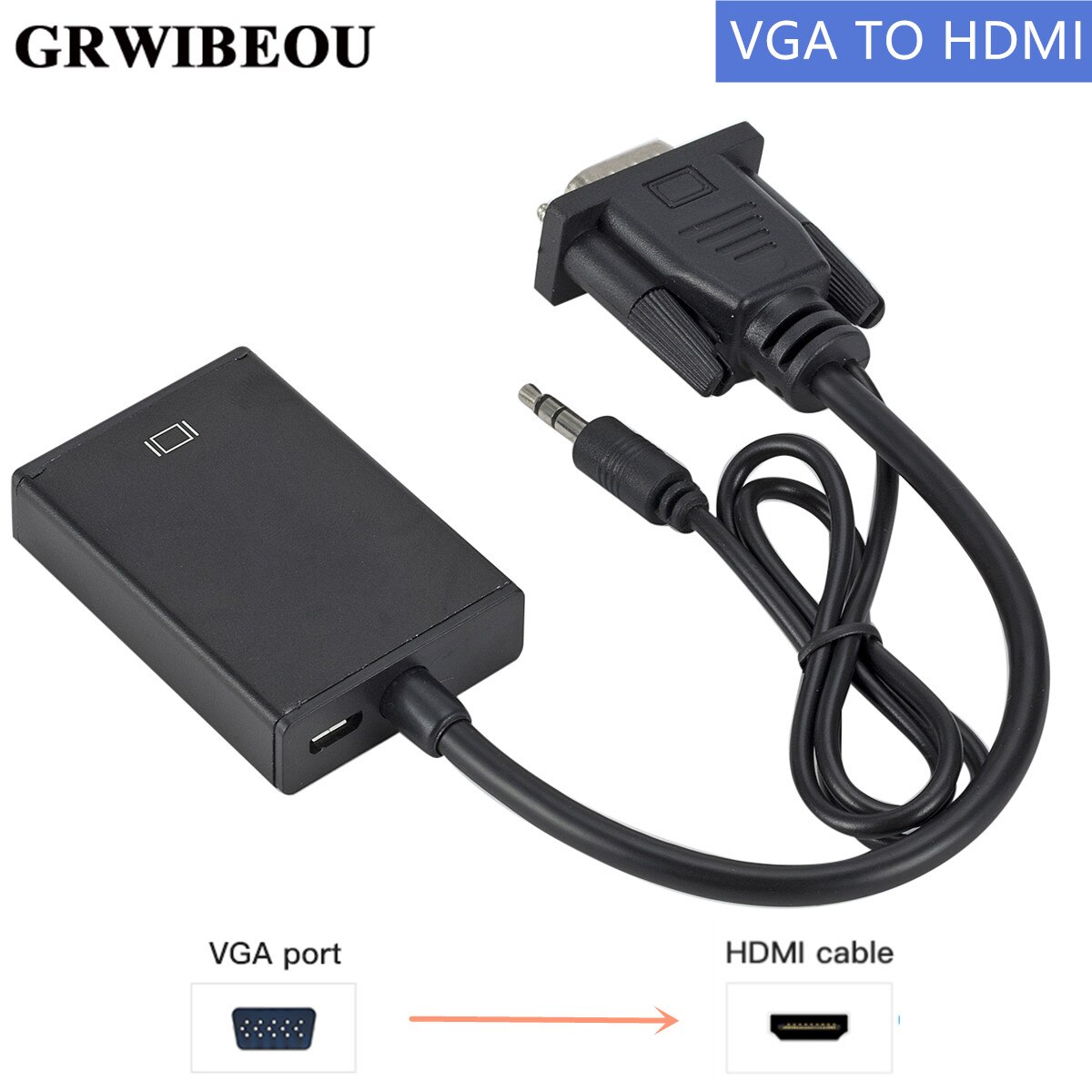 Grwibeou vga to hdmi with 3.5mm audio Cable 1080P vga to hdmi Adapter for PC laptop to HDTV Projector ps4 Video Audio converter