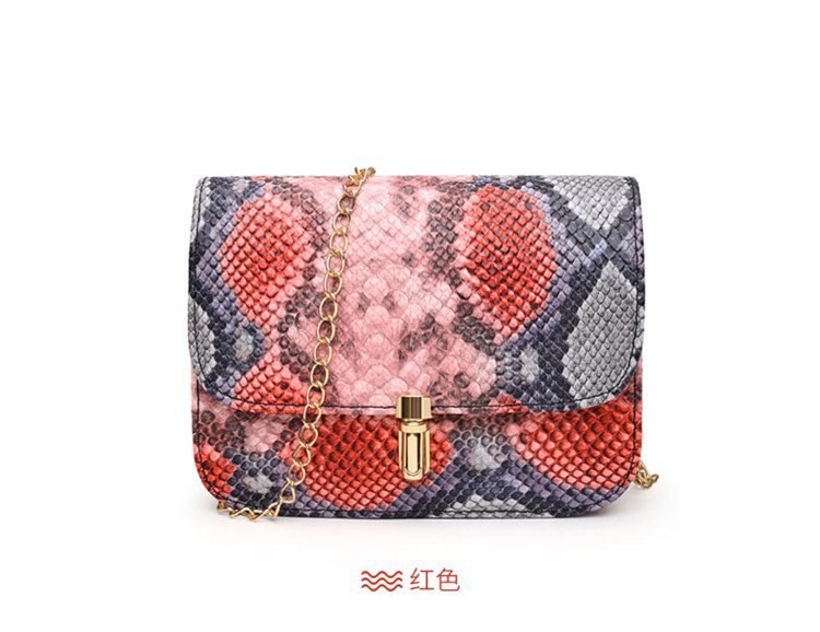 2020 nuove Donne di Modo borse Borse Flap Crossbody Borse Catena Selvaggio Ragazze Del Serpente di Stampa Sacchetto del Messaggero Della Spalla: Rosso