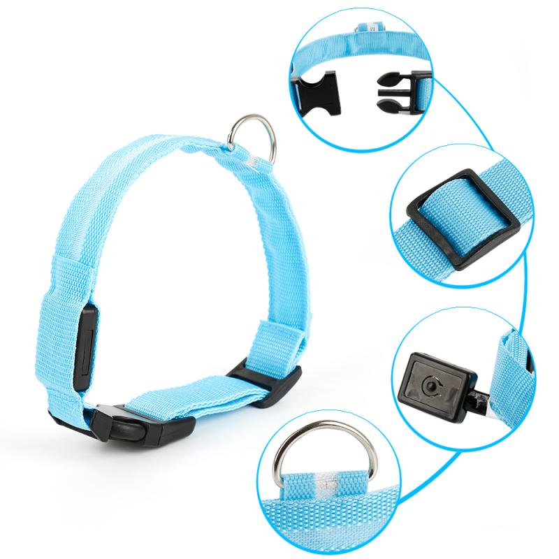 Collar LED de nailon para perro, correa de perro con luz luminosa y fluorescente, intermitente de seguridad nocturna, multicolor