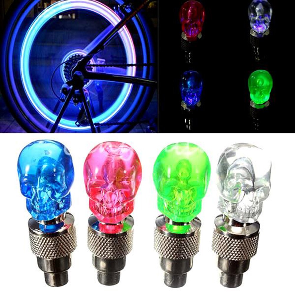 2 stuks 4 kleuren fiets motorfiets auto wiel spaak band ventieldop schedel vorm neon led lamp