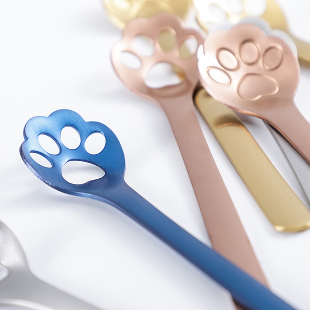 Rvs Gold Hond Kat Paw Claw Hollow Lepel Roeren Lepel Thee Koffie Dessert Lepels Leuke Keuken Gereedschap