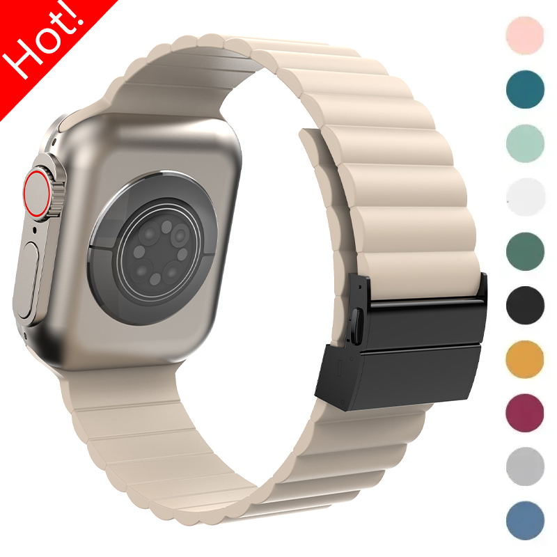 Siliconen band voor Apple Watch Band Ultra 2 49 mm 44 mm 45 mm 42 mm 41 40 mm Metalen gesparmband Iwatch Ultra 9 8 7 6 SE 5 4 Correa