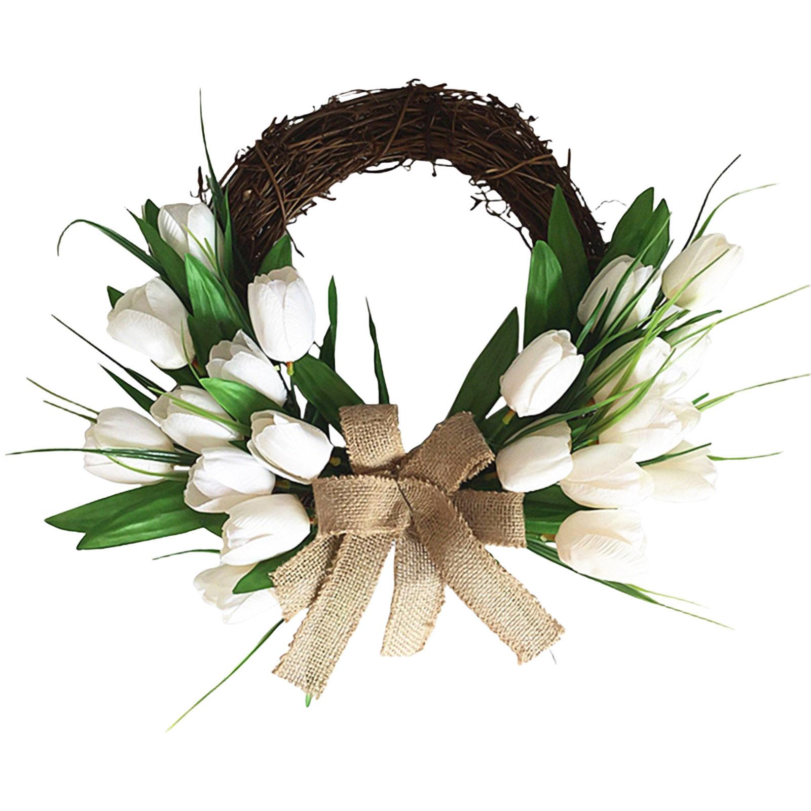 Artificial White Tulip Wreath Flower Wreath for Wall Hanging Party Decor