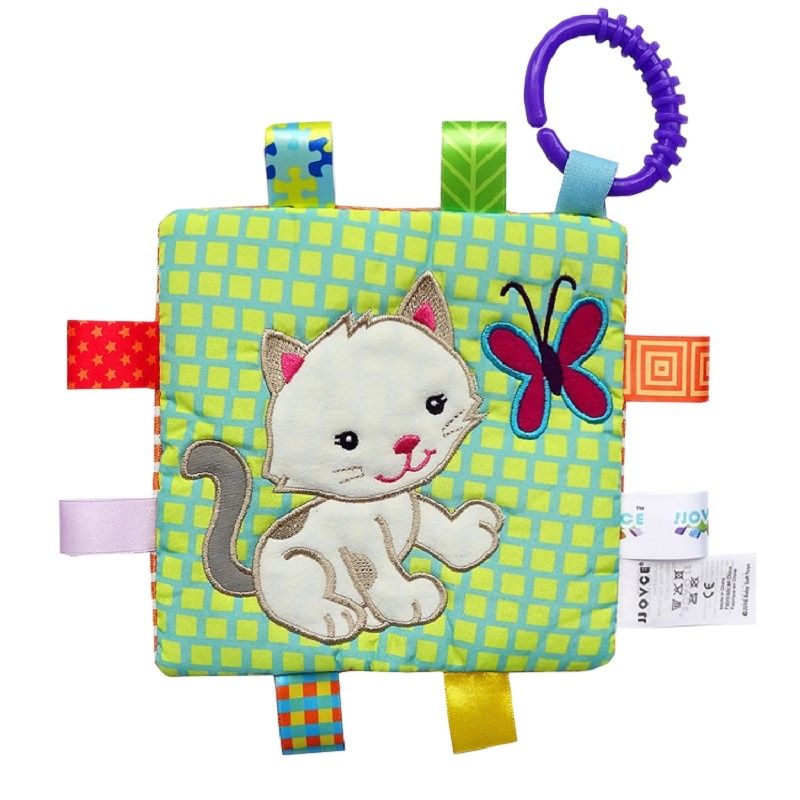 Serviette douce et apaisante avec étiquette colorée, jouet de confort pour -né