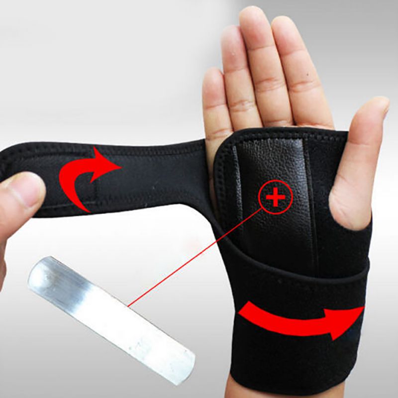 Removable Adjustable Wristband Steel Wrist Support Carpal Tunnel Splint Arthritis Sprains Strain Protector Useful Outdoor 1 PC: Black red right