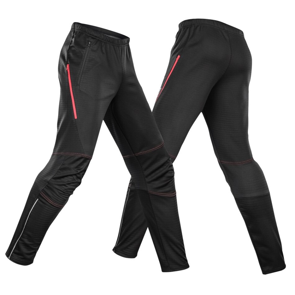 Lixada Men's Waterproof Cycling Pants Thermal Fleece Windproof Winter Bike Riding Running Sports Pants Trousers Cycling Pants: Red / S