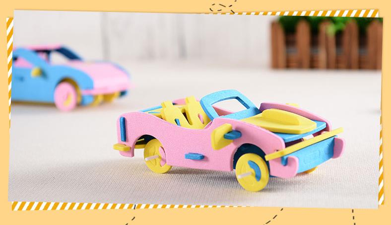 Voiture 3D stéréo EVA faite à la main pour enfants, éducatif de bricolage