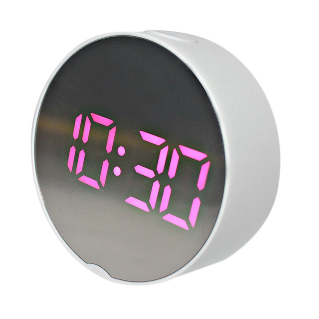 Led Digitale Wekker Batterij Operated Of Usb Lader Poort Voor Slaapkamer/Muur/Travel Met Alarm, kalender En Spiegel Functie: White Frame Pink Li