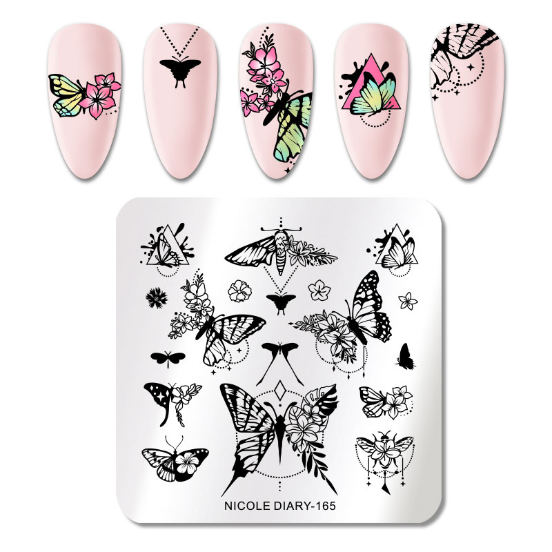 NICOLE DIARY Leopard Butterfly Nail Stamping Plates Tiger Nail Art Stamp Templates Stencils Flower Print Stamping Tool