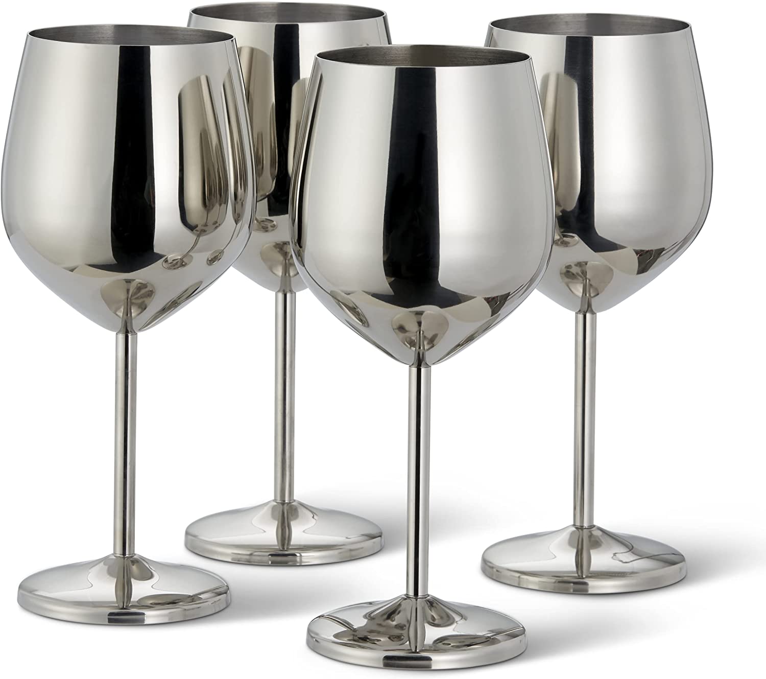 Copas de vino irrompibles, Conjunto de 6 4/2 copas de vino para exteriores, Copas de boda grandes, copas de vino negro, cristalería pulida: Silver 4 Pieces