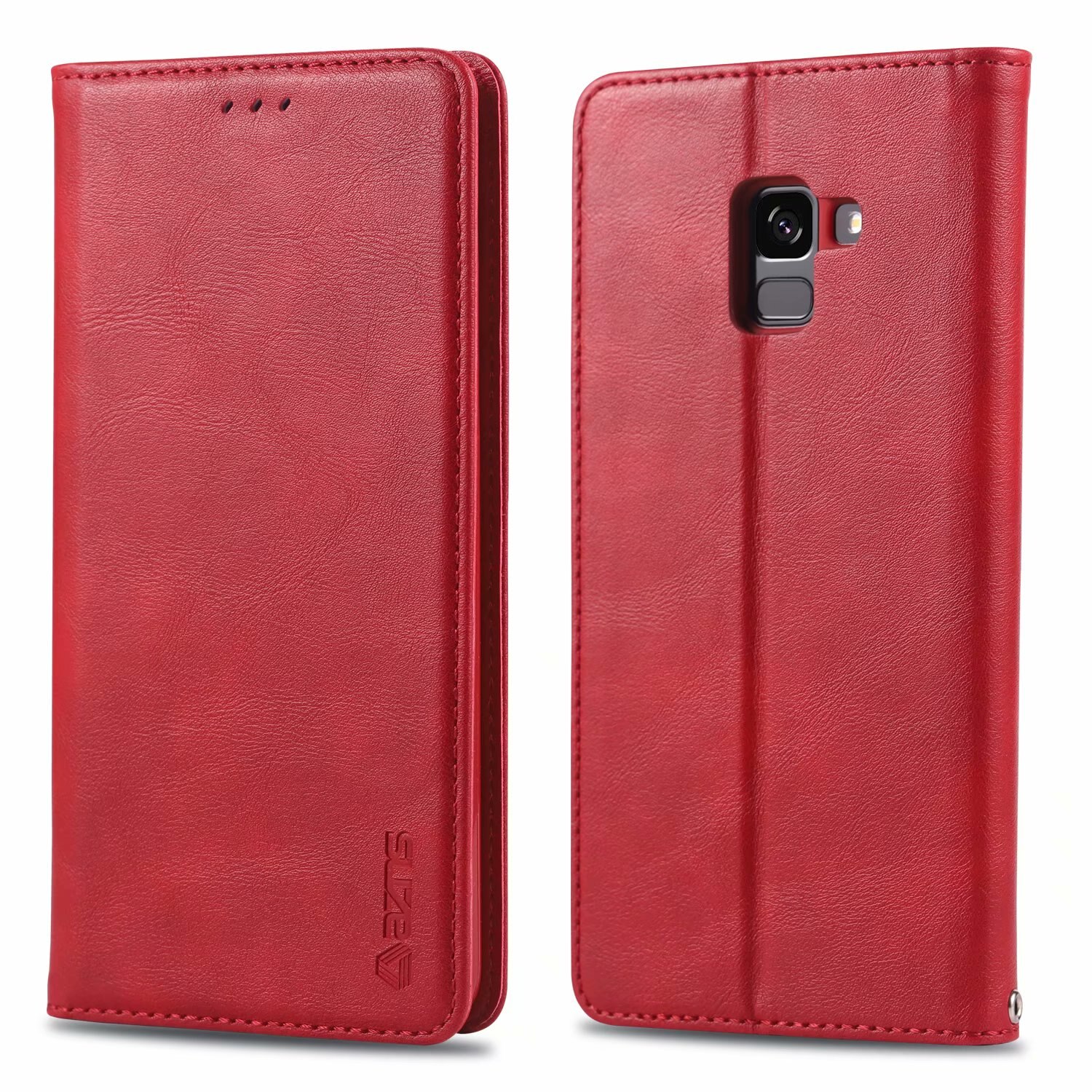 AZNS Case for Samsung Galaxy A8 + Plus A730F / A8 A530F PU Leather Card Holder Wallet Case magnetic attraction: A8 2018 A530F / FGW Red / Only Case