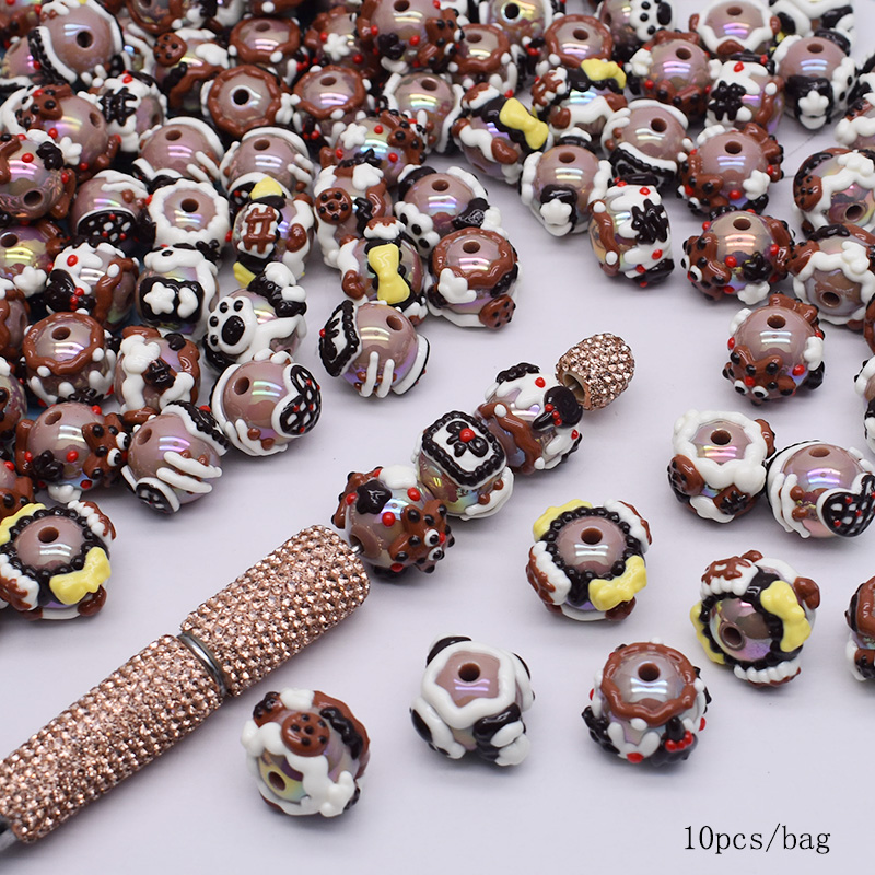4/10pcs/bag Acrylic Beads Heart Star Flower Beads Color Painting Loose Spacer Beads for Jewelry Making DIY Phone Chain Bead Pen: Lavender