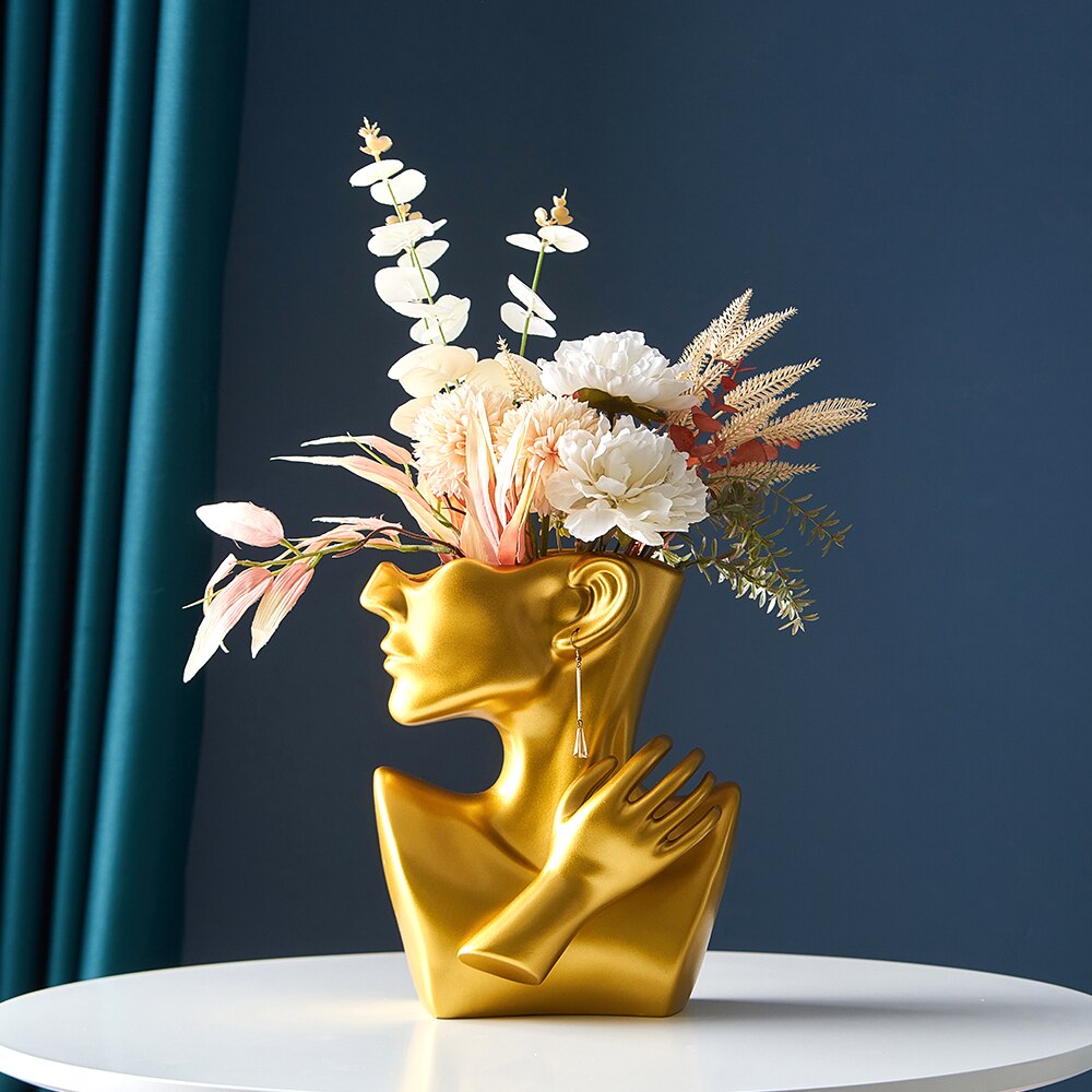 Moderne vase skulptur abstrakt kunst ansigt model boligindretning tilbehør stue dekoration skrivebord blomstervaser statue