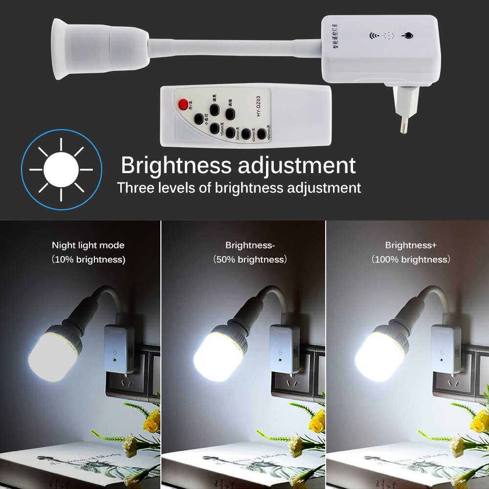 E27 Socket Wireless Remote Control Lamp Holder Time Dimmer LED Bulbs Switch Night light Base 220V