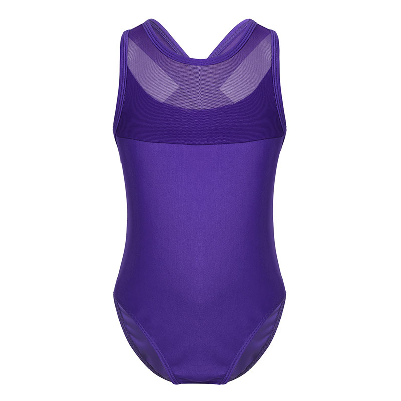 iiniim Kids Girls Ballet Body Leotard Mesh Splice Criss-cross Cutout Back Ballet Gymnastics Leotard Dancewear: Purple / 6