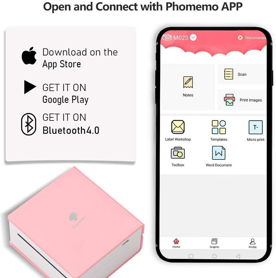 Phomemo M02 Portable Thermal Printer Paper Photo Pocket Thermal Printer 53 mm Printing Bluetooth-Compatible Android IOS Printer