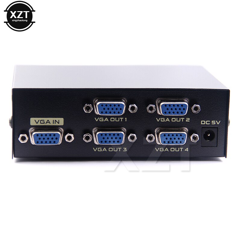 4 Port Vga Splitter 1X4 1 Naar 4 Poorten Vga Video Hd Signaal Versterker 200Mhz Ondersteuning 1920X1440 Met Power Voor Vga Adpater