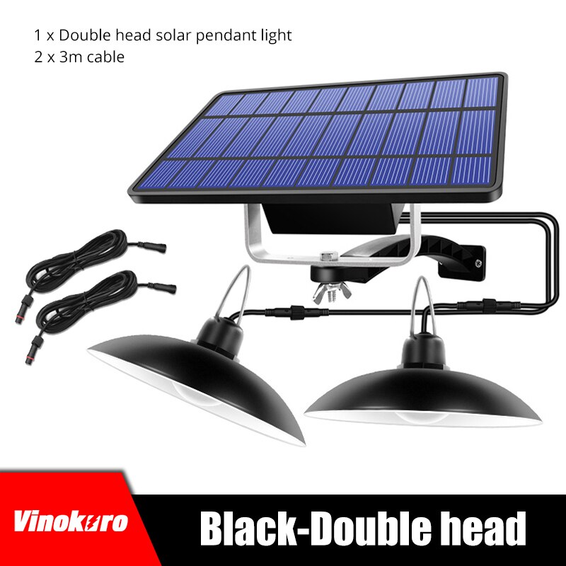 Solar Hanglamp IP65 Waterdichte Dubbele Hoofd Solar Lamp Outdoor Led Binnenplaats Verlichting Warm Wit/Wit Indoor Home Verlichting: Double head-Black / White - 6500K