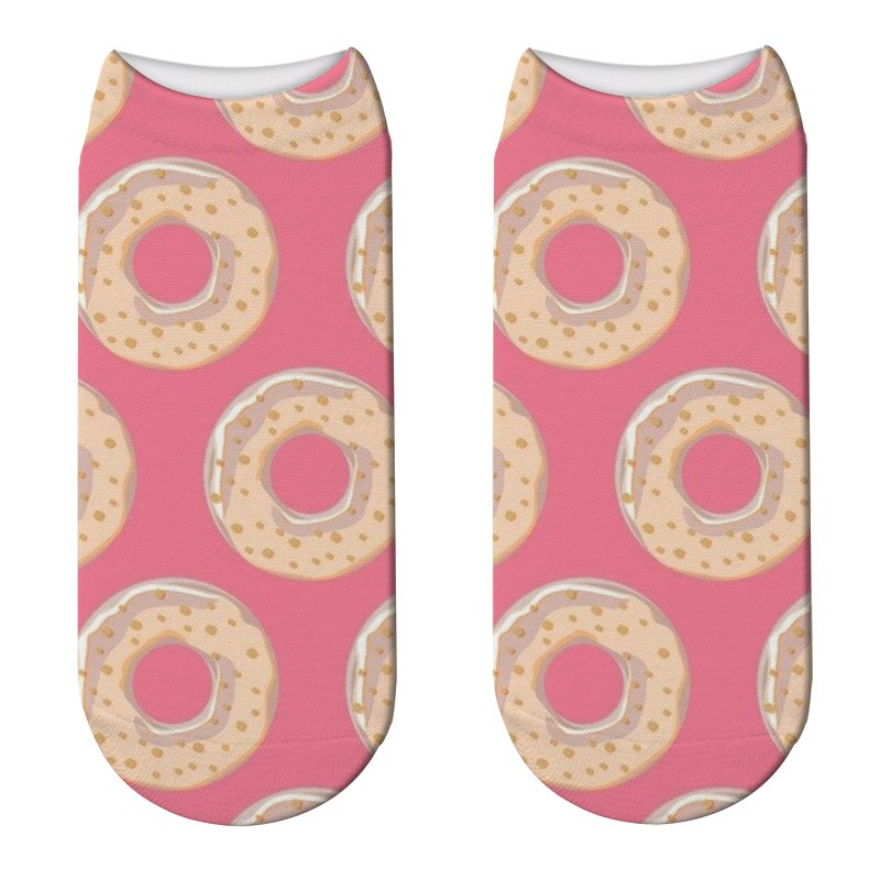 Japanese Women Cute Fruit Food Dessert 3D Print Socks Funny Donut Doughnut Short Socks Cute Happy Funny Cotton Socks Calcetines: 13