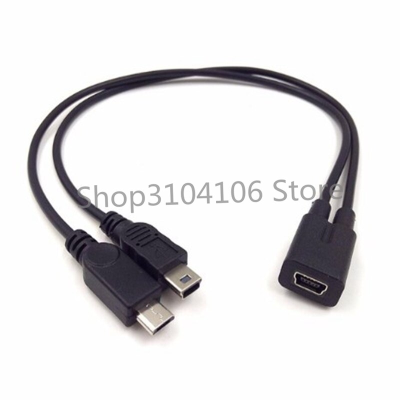 Mini USB 1 to 2 Y Splitter Cable, USB 2.0 Mini 5-Pin Female to Male + Micro USB Male Converter High Speed Charging Cable Cord