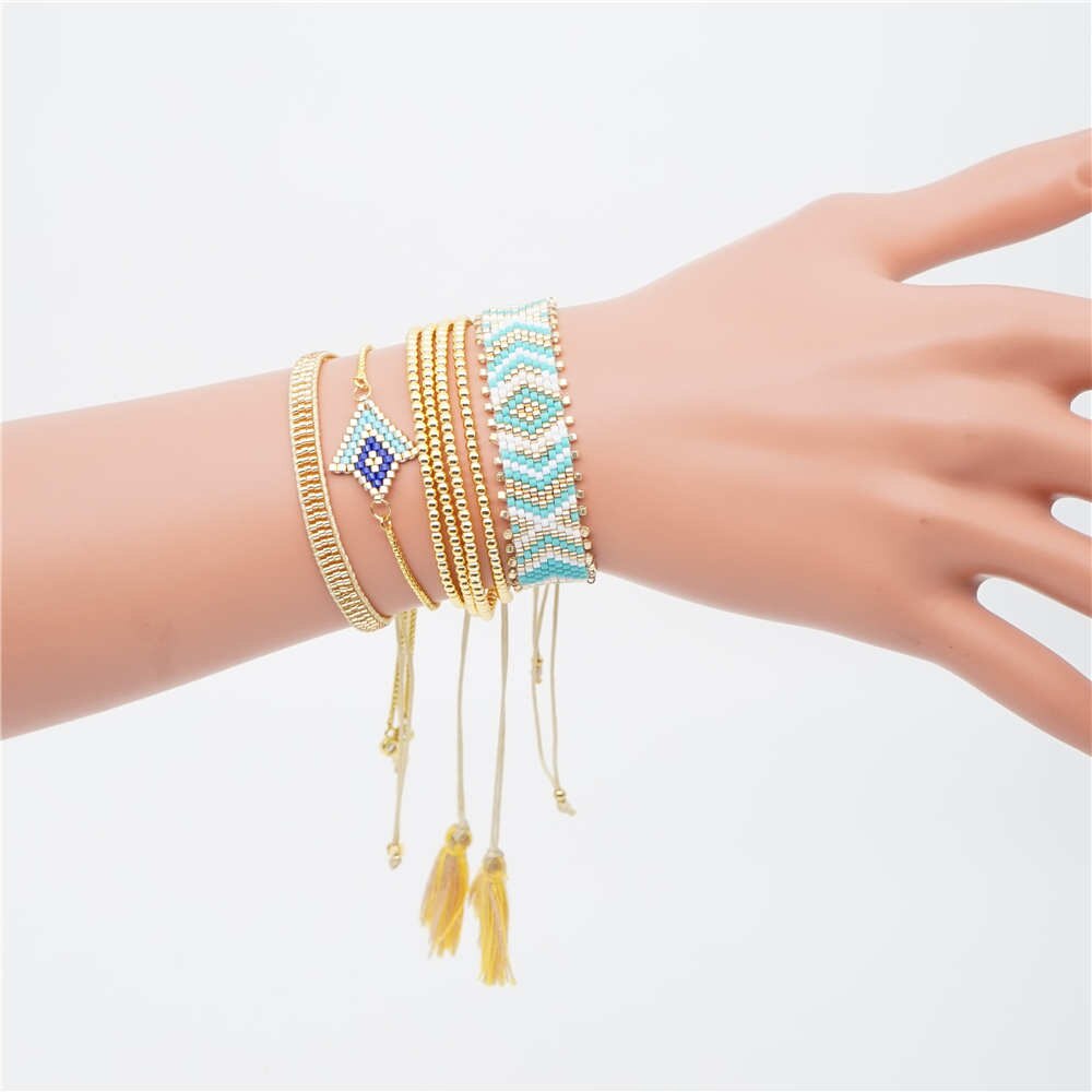 ZHONGVI Evil Eye Bracelet Women For Perles MIYUKI Bracelets Lucky Evil Eye Jewelry Handmade Purseras Mujer Summer Beach: set