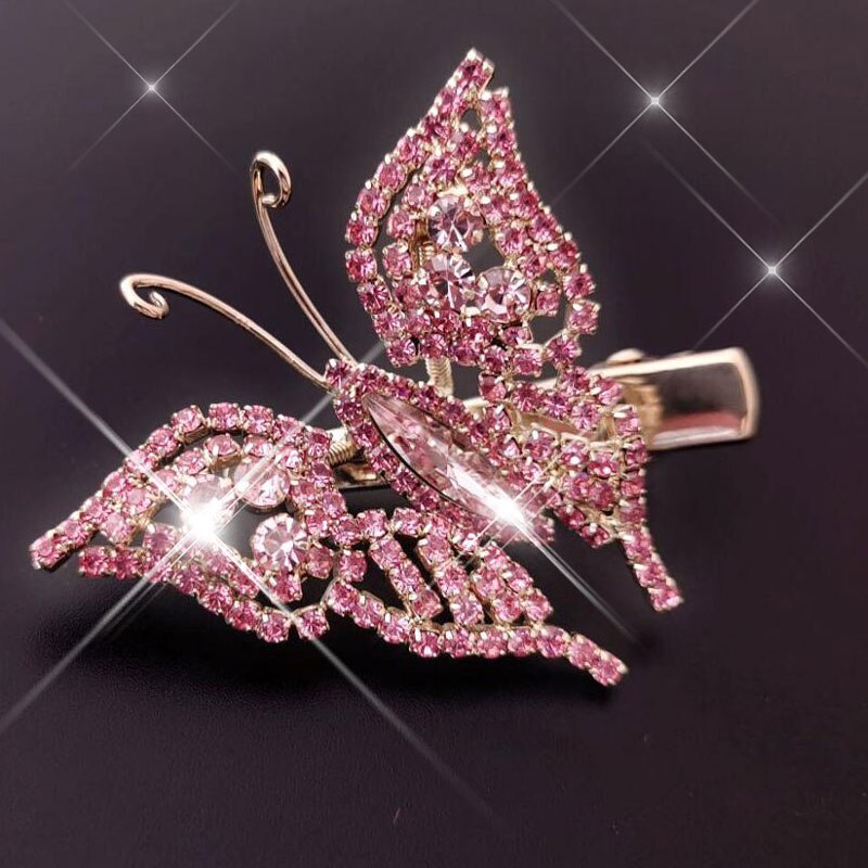 Brilhante Cheio de Cristal Cor Prata Borboleta Grampos de Cabelo para Meninas Crianças Barrette Grampos de cabelo Da Noiva Acessórios Do Cabelo Do Casamento Jóias