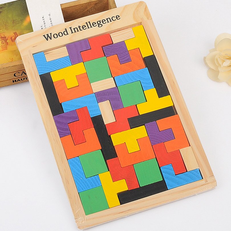 Børn legetøj træ tangram hjerne tetris spil puslespil blokke førskole børn leger harmløst træ træning uddannelsesmæssigt legetøj: Default Title