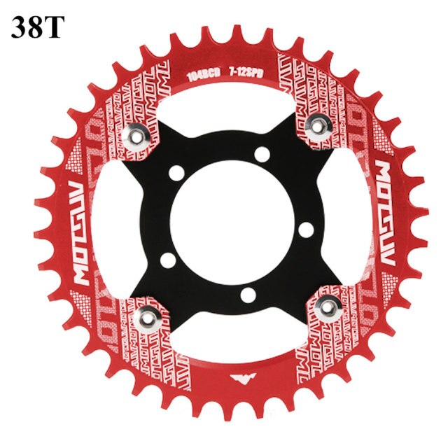 Plato de bicicleta eléctrica 104BCD + adaptador para Motor de accionamiento medio Bafang BBS01/BBS02, de acero inoxidable 32T 34T 36T 38T: 38T RED