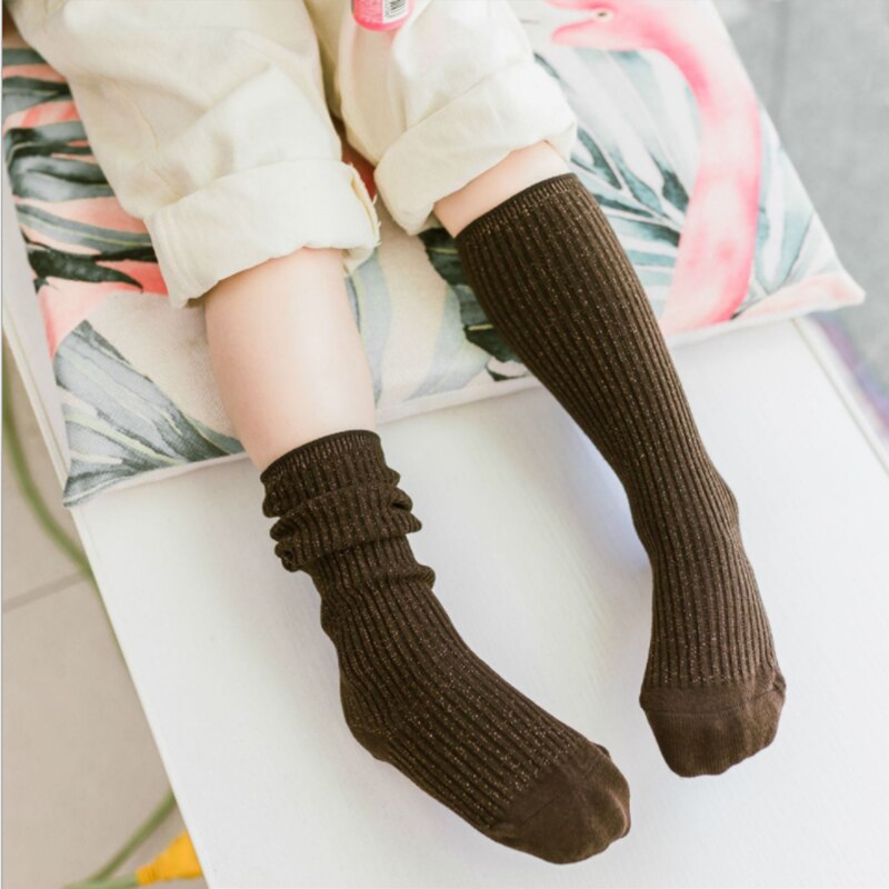 Chaussettes montantes pour enfants | Chaussettes d'hiver longues et chaudes, en coton, fil d'argent et blanc, pour petits garçons et petites filles