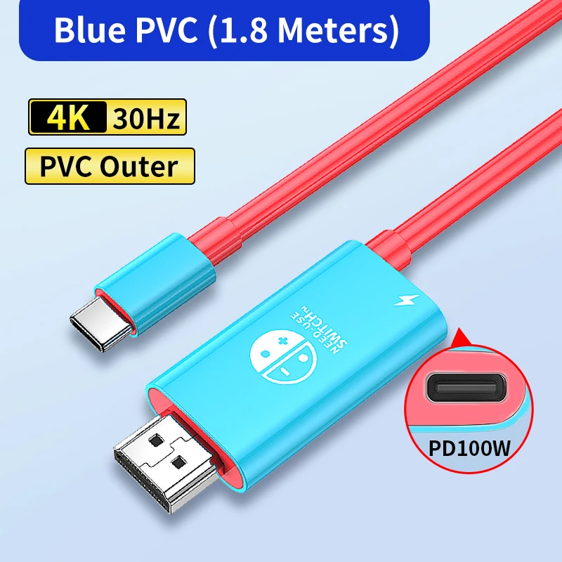 Kabel Unnlink 4K USB C do HDMI z ładowaniem PD Konwerter telefonu na telewizor typu C Thunderbolt 3 do iPhone15/16 MacBook Samsung Dex: Niebieski