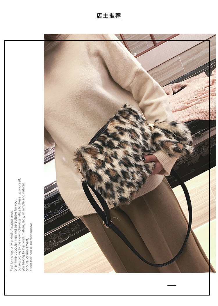 Weiche Warme Pelz Tasche Schulter Tasche Weibliche Leopard Weiblichen Beutel Große Plüsch Winter Handtasche Winter Umhängetasche