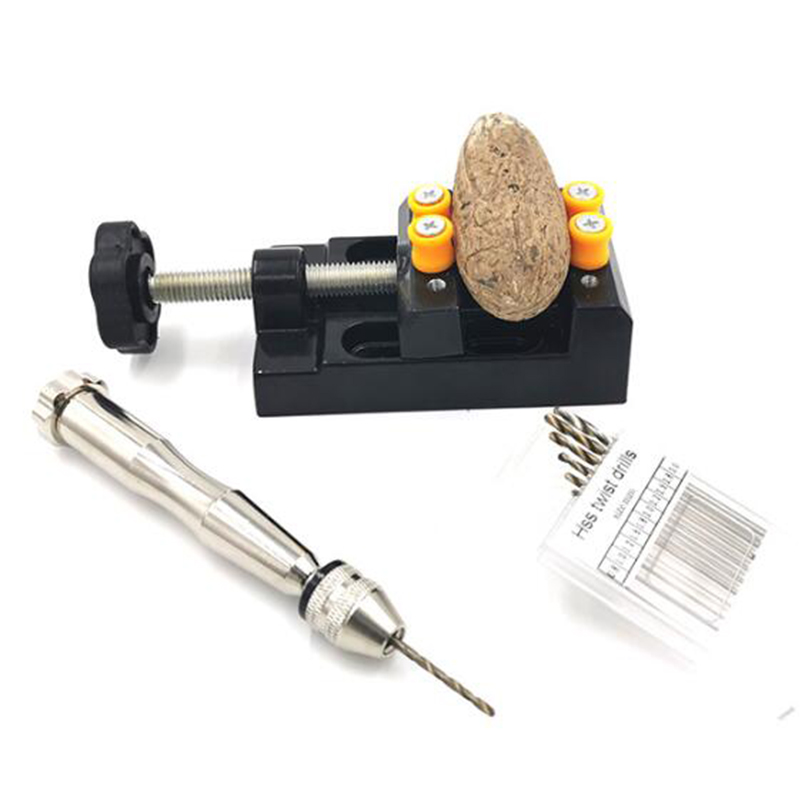 Juego de tornillos de banco con taladro de mano, kit de herramientas de cama con taladro de 0,5 MM-3,2 MM, para carpintería