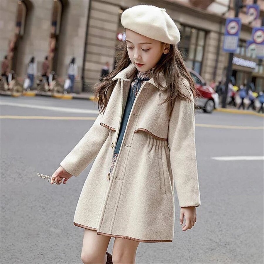 Children Girls Coats Outerwear Winter Girls Jackets Woolen Long Trench Teenagers Warm Clothes Kids Outfits For 8 10 12 14 Years: 3T