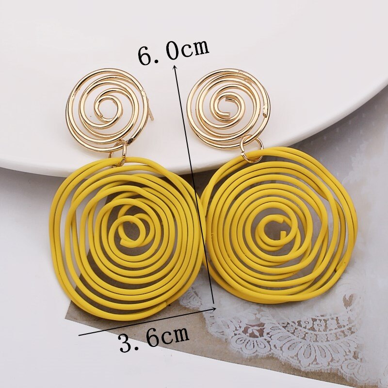 Pendientes grandes redondos de alambre rojo, verde, amarillo, espiral, laberinto de Metal geométrico, joyería para de boda, Pendientes