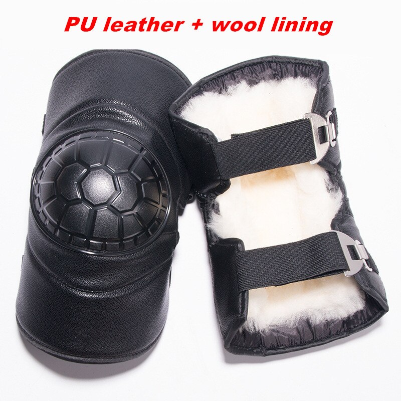 Genouillères de moto chaudes d'hiver en cuir pu + doublure en peluche pour voiture électrique, scooter, motocross, course, jambières de protection des genoux: Sy -01a