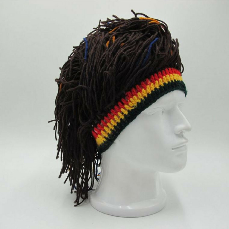 Peluca barba Gorro Rasta Bandana hecho a mano Gorro de ganchillo de invierno para hombre disfraz de Halloween divertidos de cumpleaños