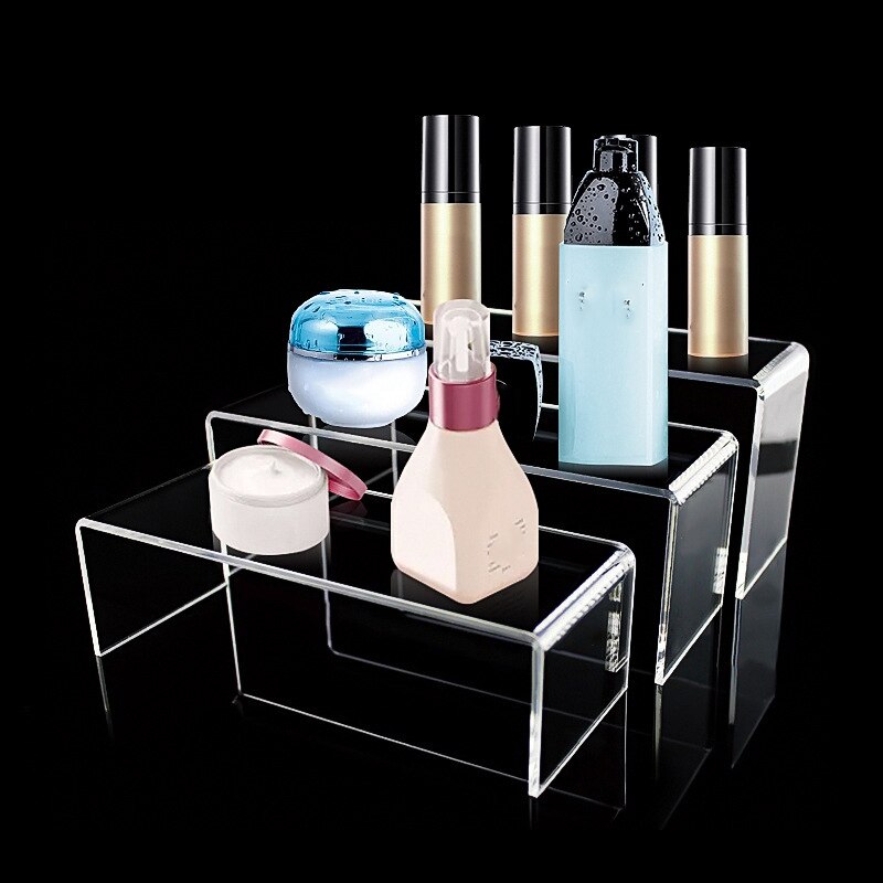 Exhibidor de pie con pantalla transparente de acrílico de 3 niveles, Exhibidor de exhibición para joyería, cosméticos, colección de maquillaje, soporte organizador