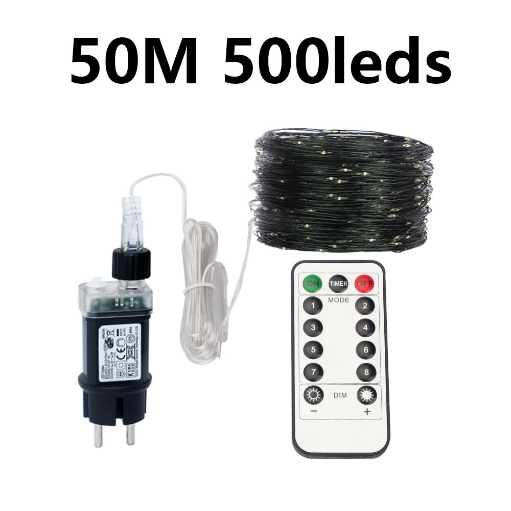 10m-120m LED String Lights Fairy Christmas Garland Outdoor Decor Lamp With Remote For Tree Street Bedroom Wedding Party: 50M 500LEDs / Warm white
