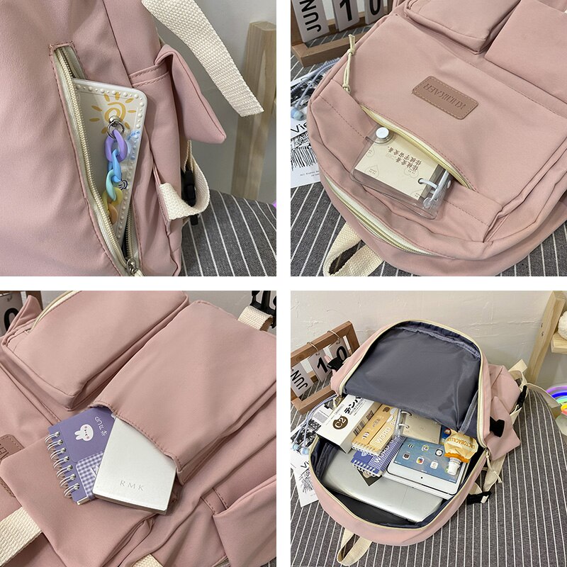 Dame ryggsekk trendy nylon vanntett anti-tyveri skolesekk for jenter skole ryggsekk med mange lommer