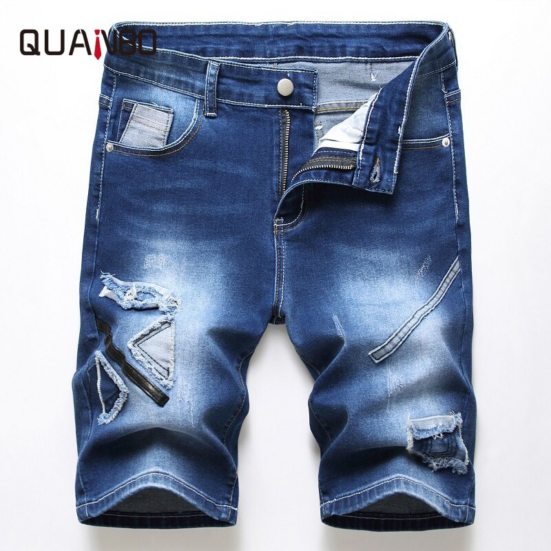 Quanbo herre skinny jeans shorts sommer elastiske shorts jeans casual slim fit streetwear denim shorts plus størrelse 40 42